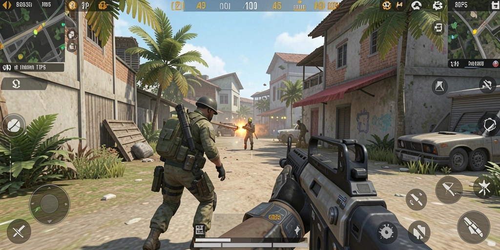 Screenshot gameplay yang menunjukkan aksi dinamis dalam TPS.