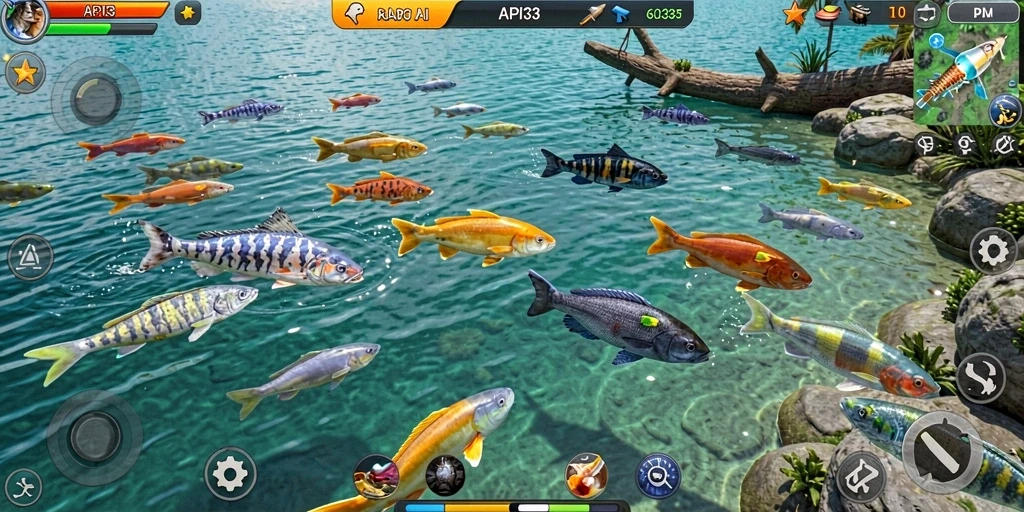 Tampilan gameplay seru API33 saat menembak ikan.