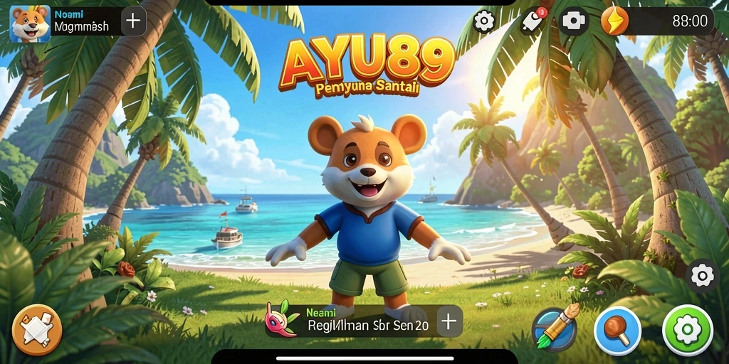Screenshot AYU89 menampilkan gameplay santai yang penuh warna.