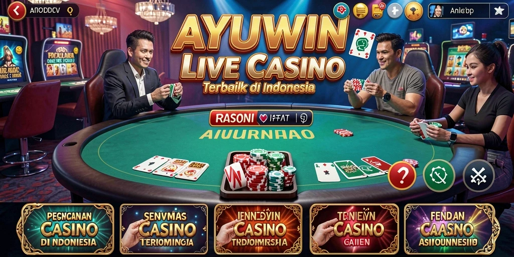 Screenshot utama AYUWIN menampilkan dealer profesional dan suasana permainan Live Casino.