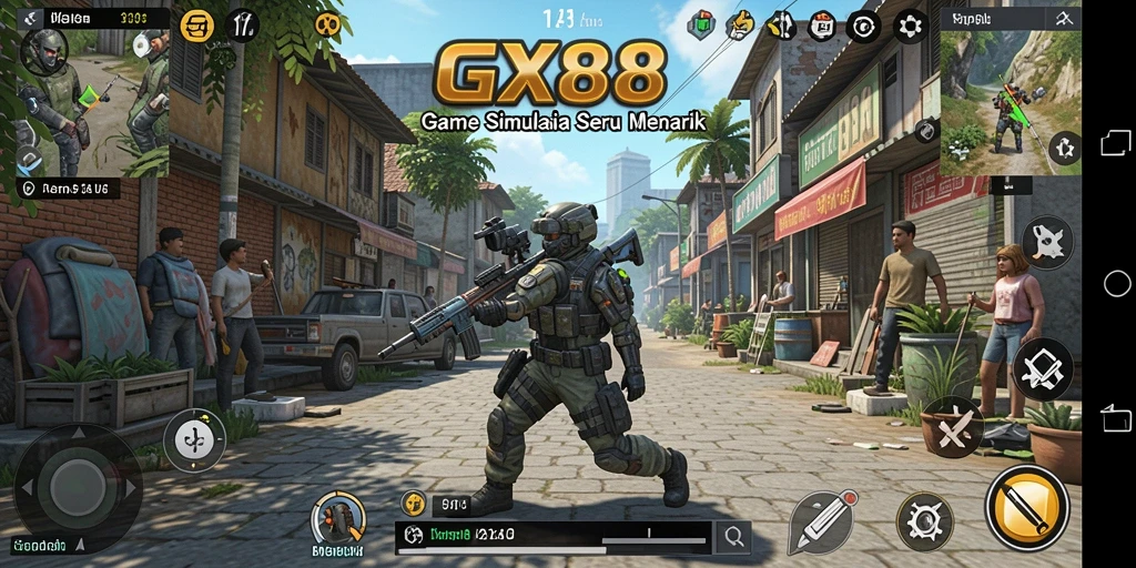 Screenshot utama GX88 menampilkan gameplay simulasi yang mendalam.