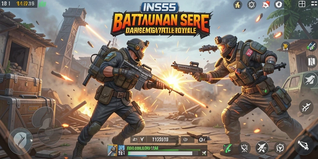 Gameplay seru INS55 dengan pertarungan Battle Royale yang intens.