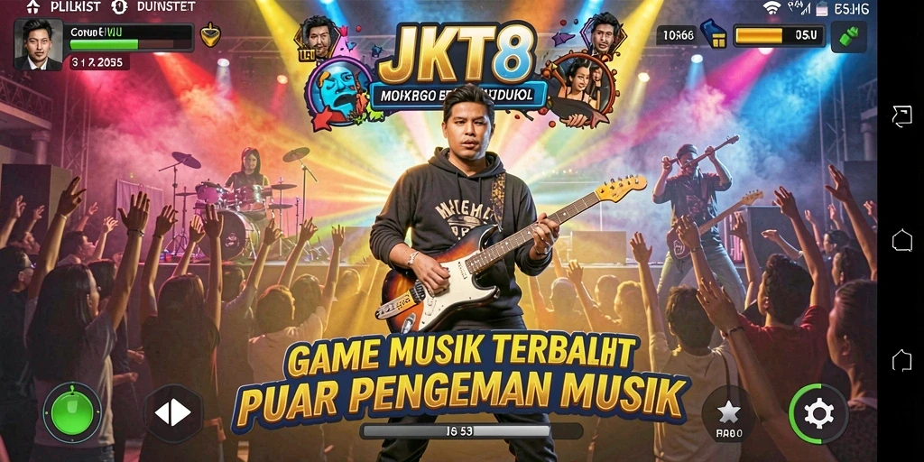 Tampilan gameplay seru dalam permainan musik JKT8.
