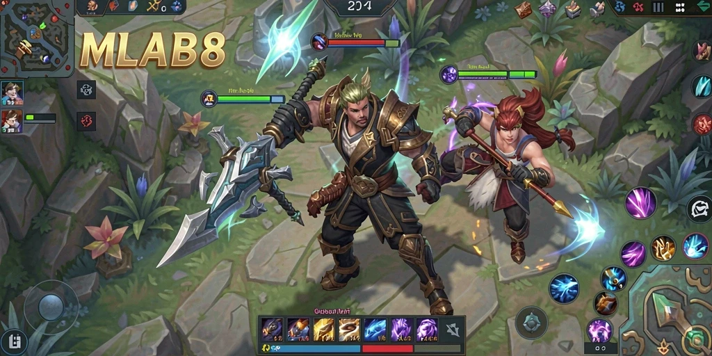 Screenshot gameplay MLBB8 menunjukkan simulasi yang mendalam dan grafis menawan.