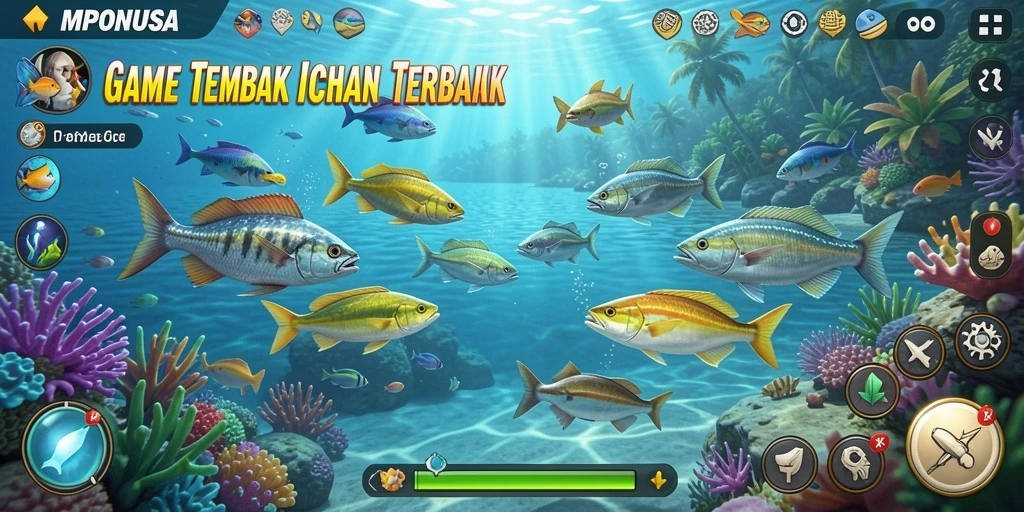 Screenshot gameplay MPONUSA menampilkan suasana menangkap ikan yang seru.