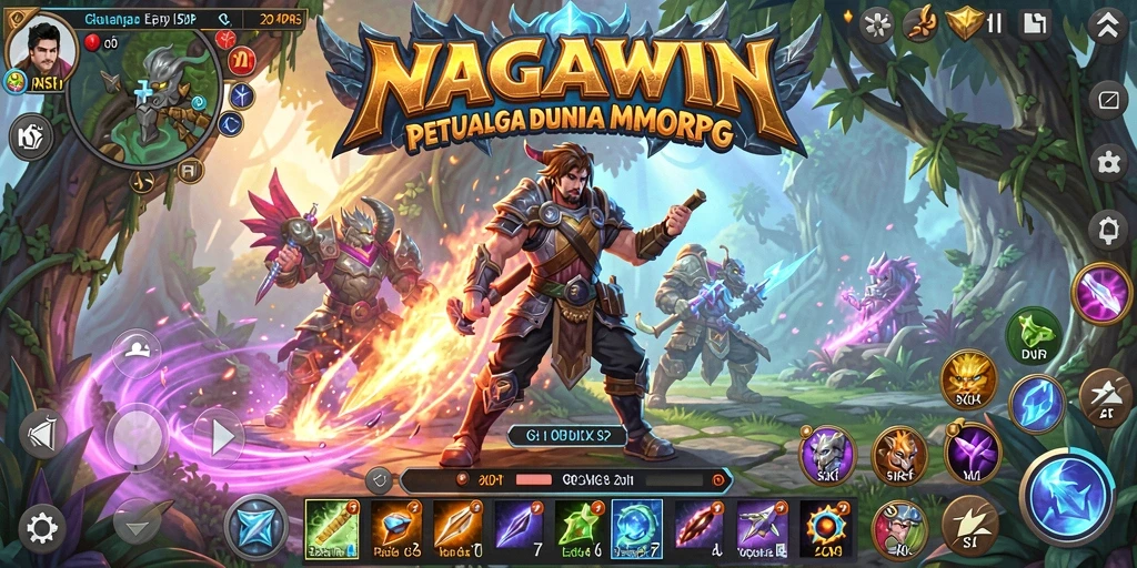 Tangkapan layar NAGAWIN menunjukkan pertempuran seru dalam dunia MMORPG.