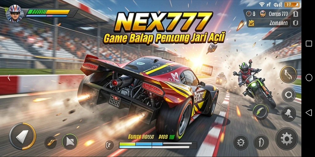 Screenshot gameplay NEX777 menampilkan aksi balap yang mendebarkan.