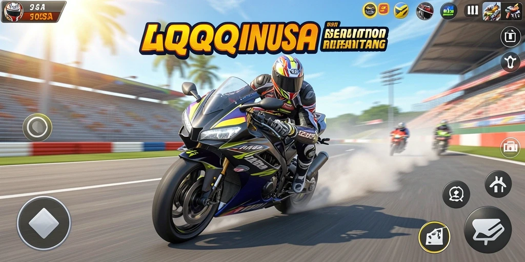 Screenshot gameplay QQNUSA menampilkan balapan motor yang seru dan mendebarkan.