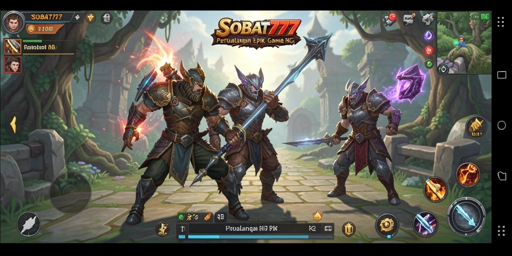 Tampilan gameplay SOBAT777 yang menampilkan pertempuran epik dan eksplorasi.