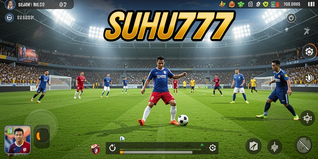 Tampilan gameplay <strong>SUHU777</strong> yang mendebarkan di lapangan sepak bola.