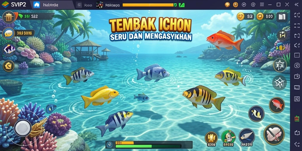 Tampilan gameplay seru dalam SVIP2 saat menembak ikan.