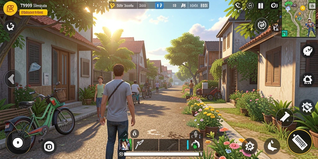 Tampilan gameplay <strong>T9999</strong> yang menunjukkan interaksi kehidupan sehari-hari.