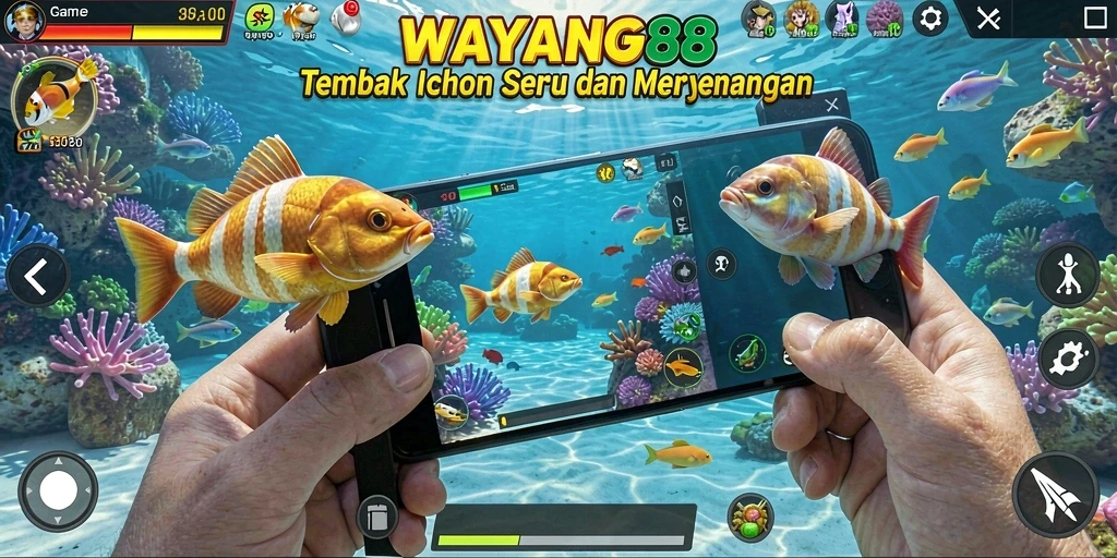 Screenshot gameplay WAYANG88 menampilkan aksi seru dalam Tembak Ikan.
